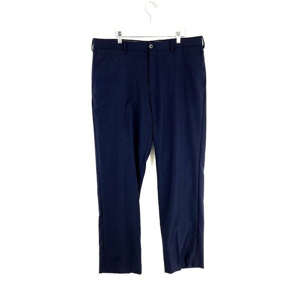 DAMAGED Hart Schaffner Marx Wool Blue Mid Rise Flat Front Dress Pants 38/32 - Picture 1 of 7